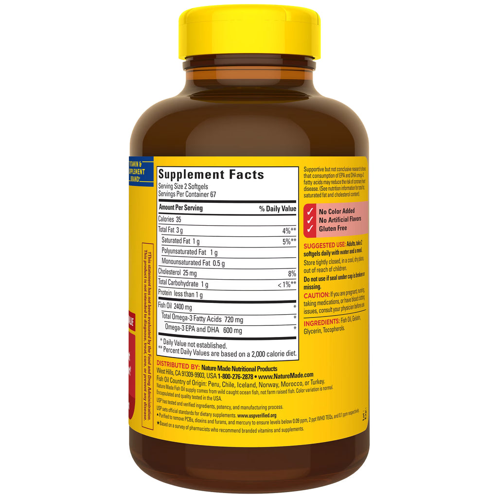 Nature Made Fish Oil 2400mg per Serving Softgels, Omega 3 Fish Oil Supplements