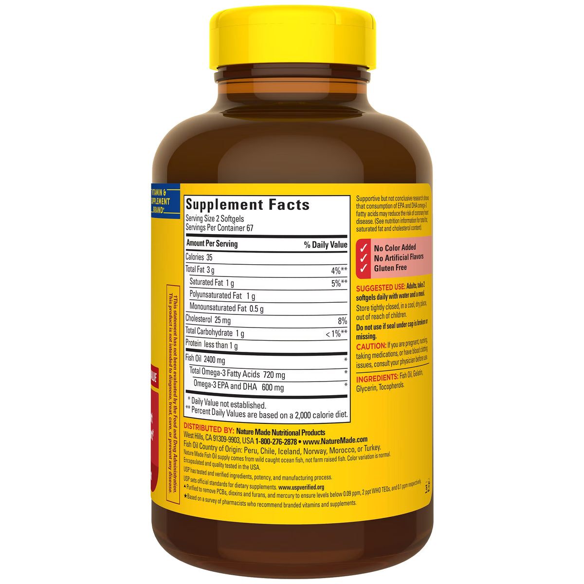 Nature Made Fish Oil 2400mg per Serving Softgels, Omega 3 Fish Oil Supplements