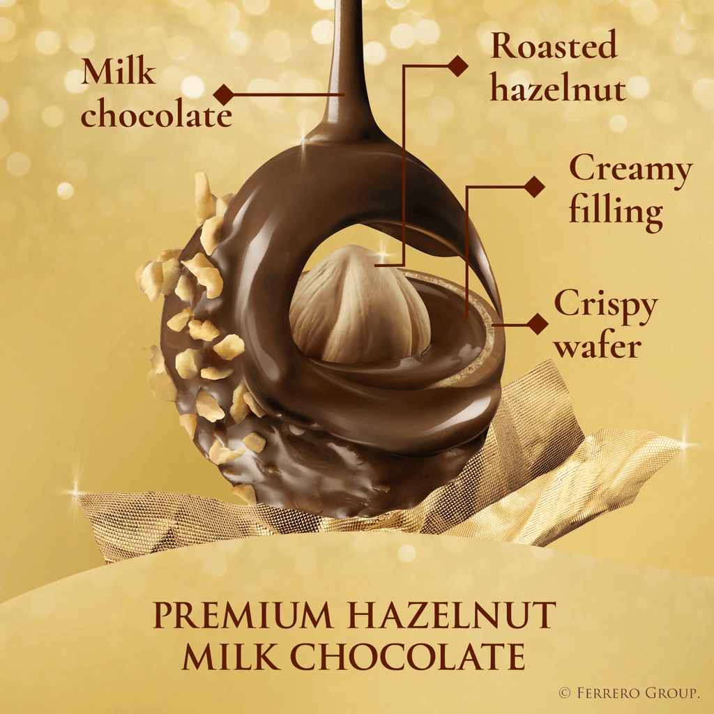 Ferrero Rocher Gourmet Hazelnut Milk Chocolate Gift Box, 24 Individually Wrapped Chocolates