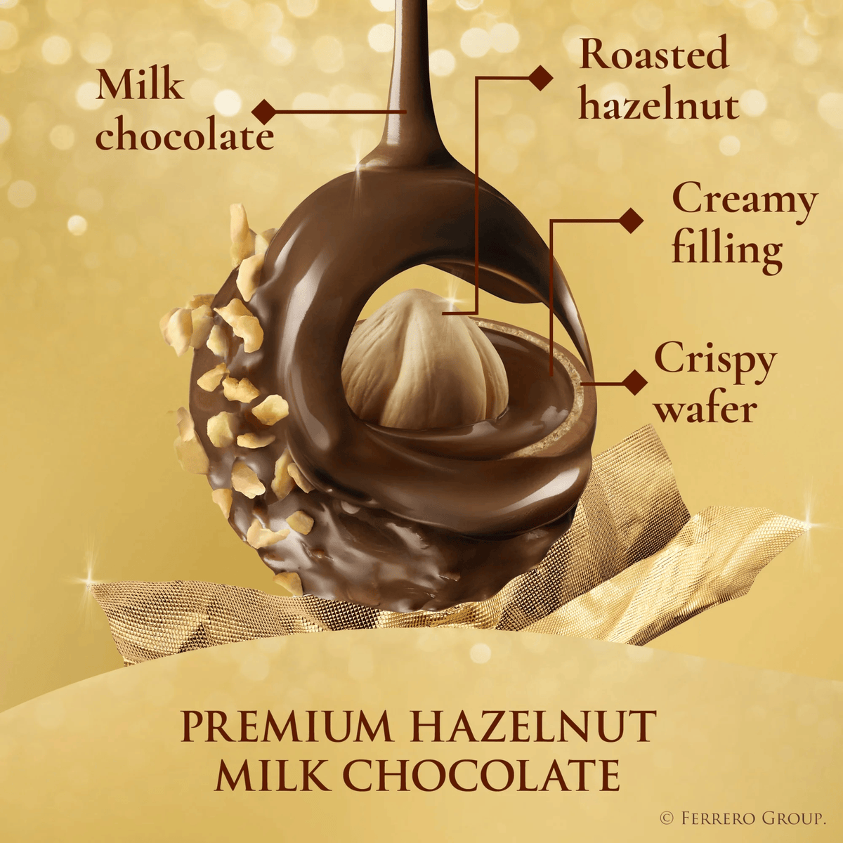 Ferrero Rocher Gourmet Hazelnut Milk Chocolate Gift Box, 24 Individually Wrapped Chocolates
