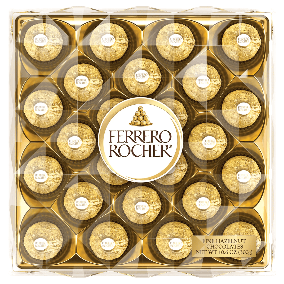 Ferrero Rocher Gourmet Hazelnut Milk Chocolate Gift Box, 24 Individually Wrapped Chocolates
