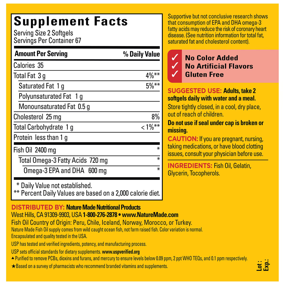 Nature Made Fish Oil 2400mg per Serving Softgels, Omega 3 Fish Oil Supplements