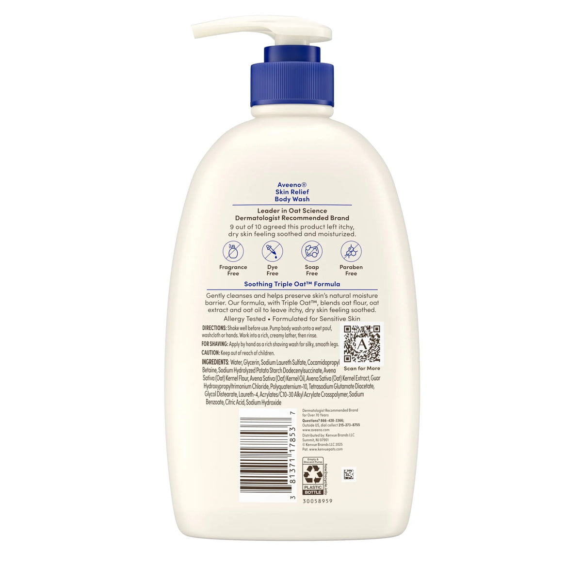 Aveeno Skin Relief Body Wash Soap, Fragrance Free Shower Gel for Sensitive Skin